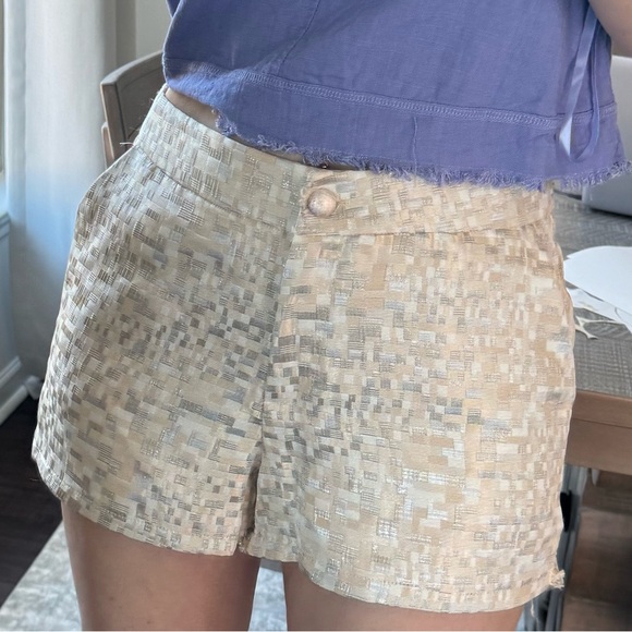 Women's Cream Patterned Metallic Boutique Shorts - Picture 6 of 16